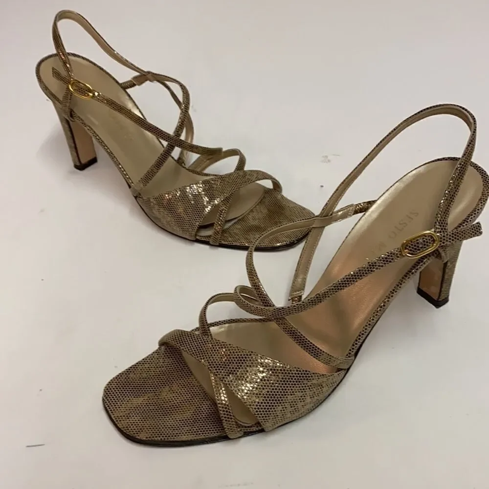 Sesto Meucci Size 8‎ Gold Metallic leather Heels size 9.5N A10